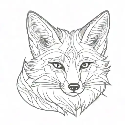 Fox With Cute Face Line Art