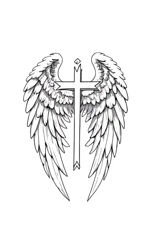 Angel Wings With A Holy Cross In The Middle