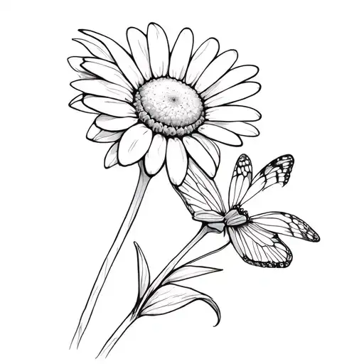 Daisy With A Butterfly Flying