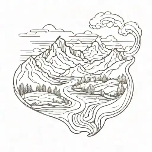 Mountain Range With A Winding River Flowing Blood