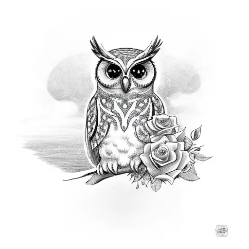 Owl With Roses And A Cross
