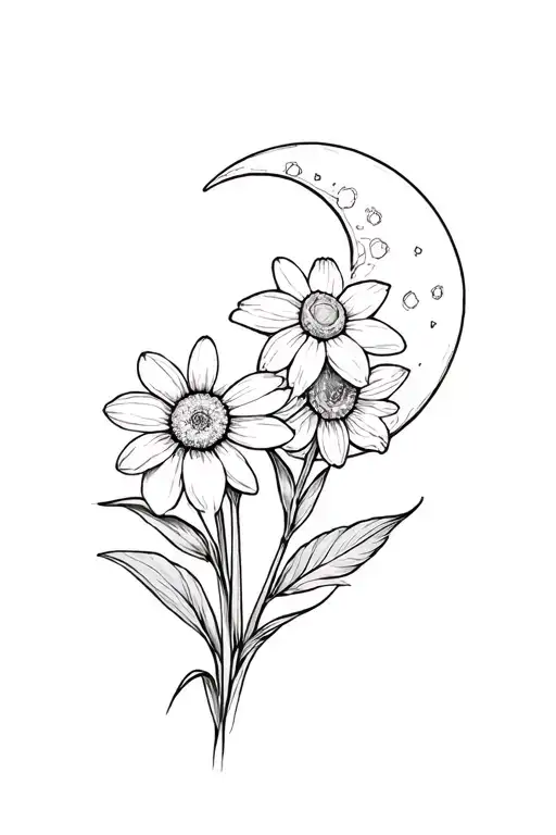 Daisy And Daffodil With Moon
