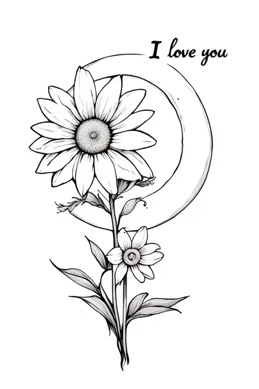 Daisy And Daffodil With Moon To Show I Love You To Moon And Back
