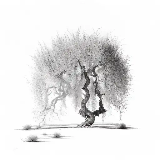 Ash Tree At The Bottom Turning Into Olive Tree At The Top