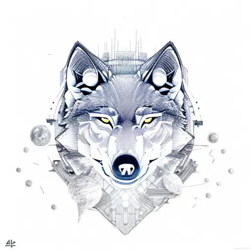 A Futuristic Robotic Wolf Howling At The Moon