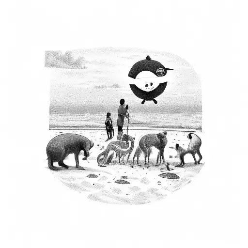 A Peer Mentor Guiding A Group Of Animals On A Beach Vacation