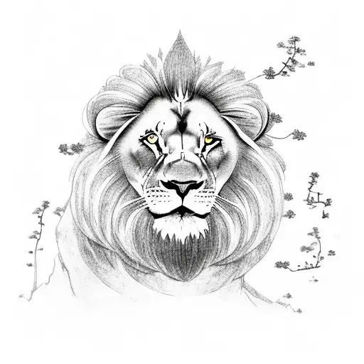 Tree Of Life With A Japanese Culture And A Lion