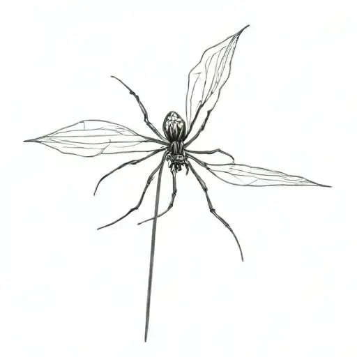 A Black Spider Descends On A Web From The Stem Of A Horizontally Lying Spider Lily