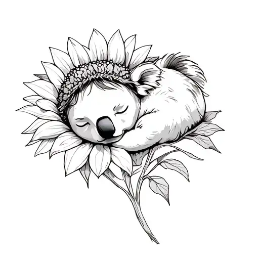 Princess Koala Sleeping On Sunflower