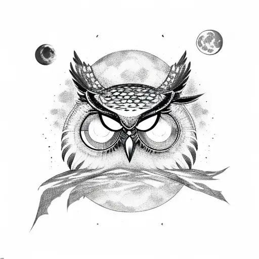 Owl Flying Head-on With The Moon In The Background