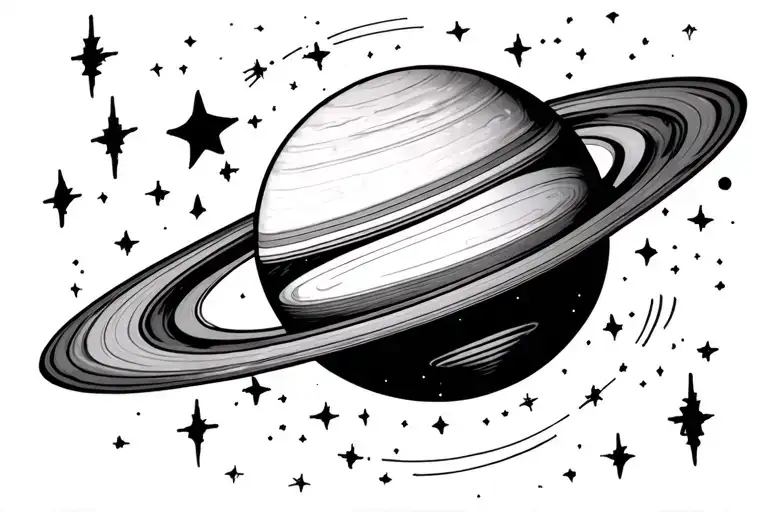 Saturn In Space With Uranus Surrounded By Stars