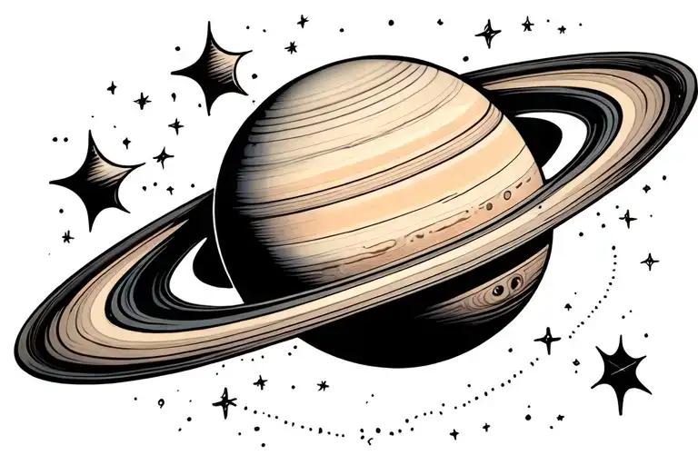 Saturn In Space With Uranus Surrounded By Space And Tiny Dotted Stars