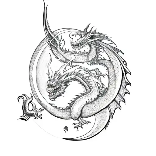 Dragon With Moon In Fineline For Arm