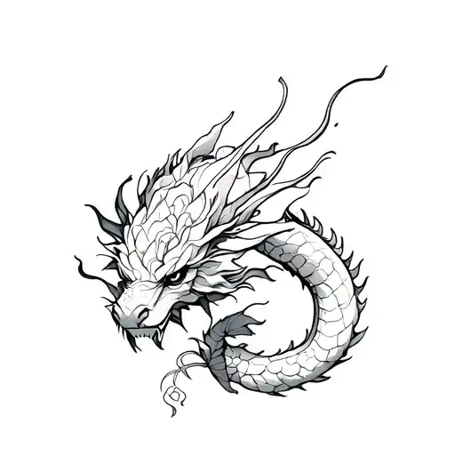 Dragon With Rose Blooming