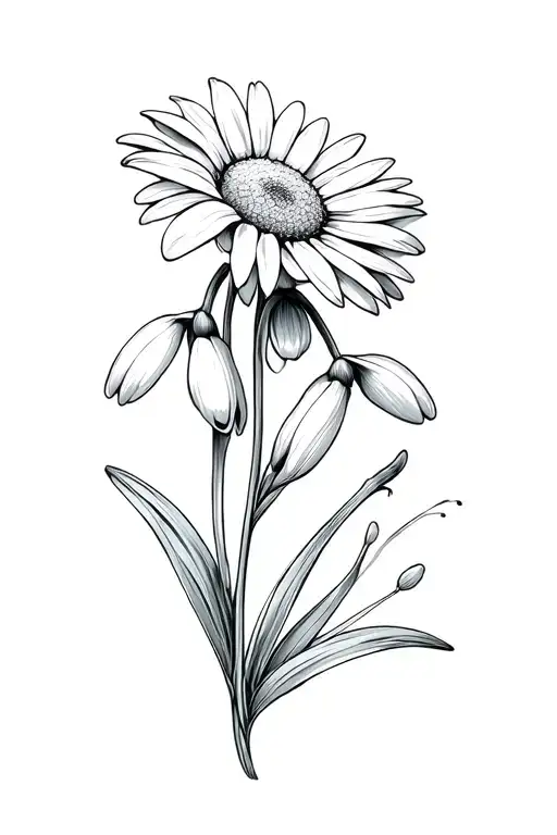 Daisy And Snowdrop Flower Intertwined