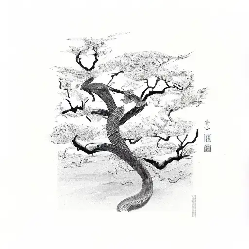 Snake Wrapped Through Blossom Tree