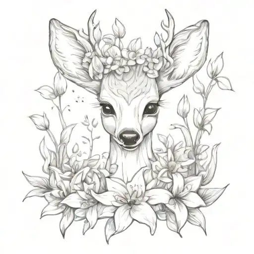 A Baby Deer Sitting In A Forest Of Lily Flowers Growing