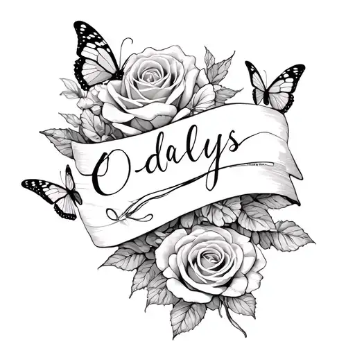 The Name Odalys With Butterflies And Rose Wrapped