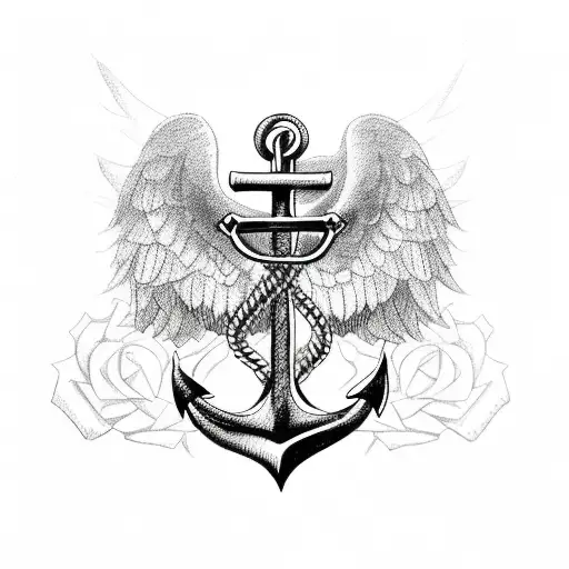 Anchor With Wings And A Rose