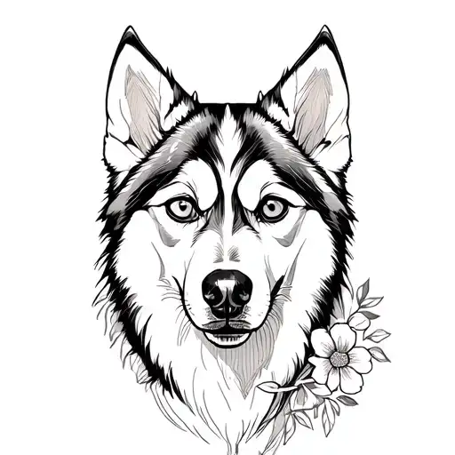Husky Con Flores
