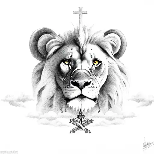 Clouds With Three Crosses And A Lion