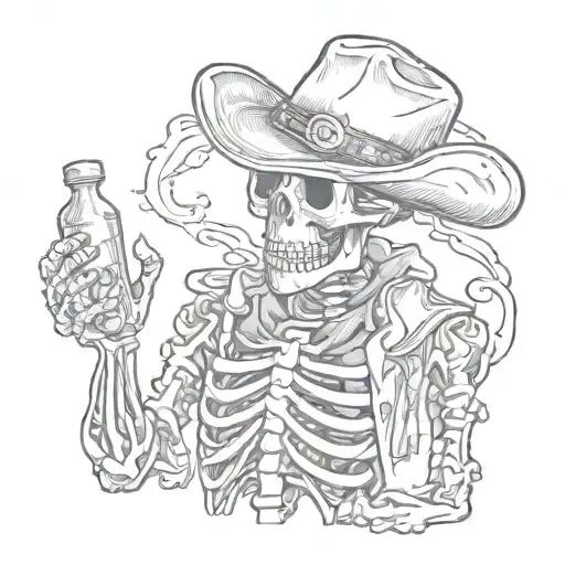 Cowboy Skeleton Holding A Pill Bottle