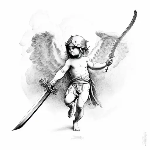 Cherub Throwing A Sword In Hand