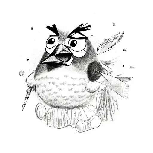 Rough Drawing Of An Angry Bird With Feathers Spread Out And Eyes Flared