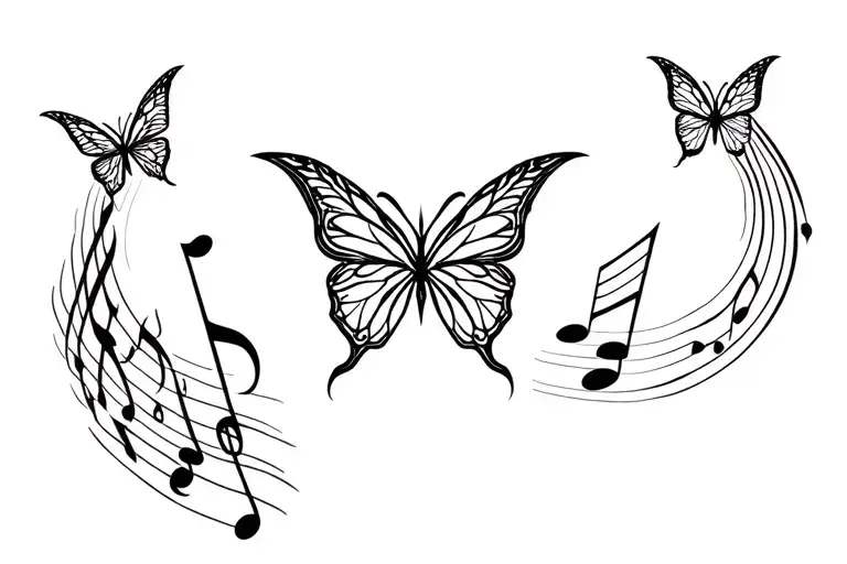 Three Goddess Symbol Surrounded Buy Butterfly And Music Notes