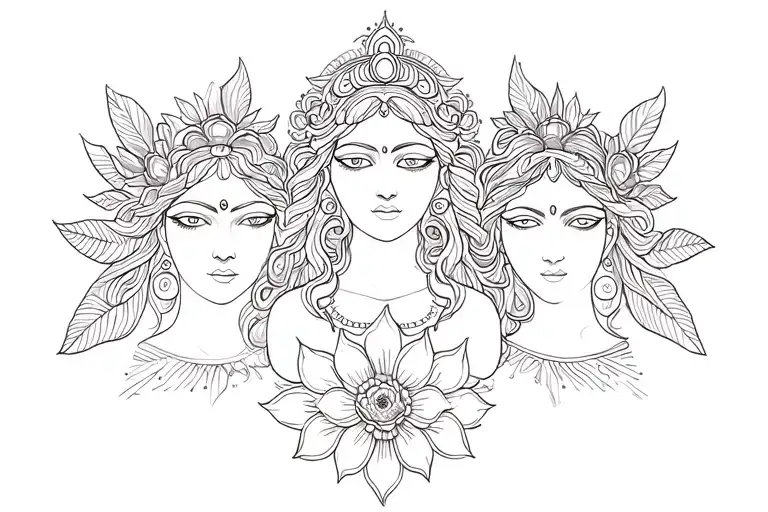 Three Goddess Symbol Flowered