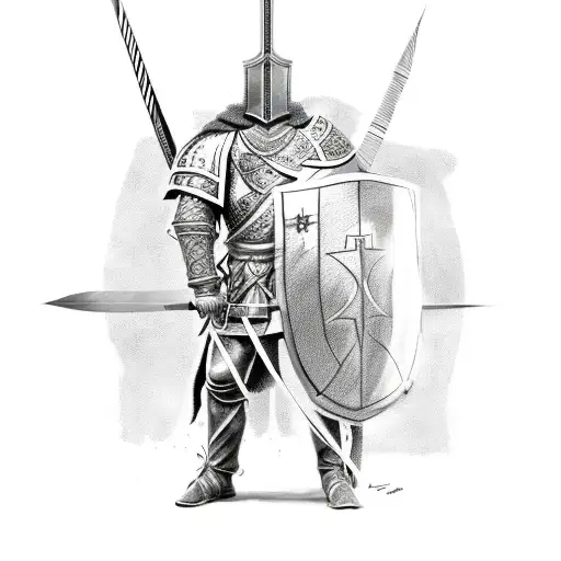 A Sketch-style Tattoo Of A Templar Knight With A Shield And Sword