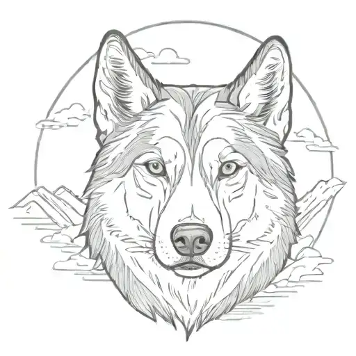Husky Face With Mountain Valley Background