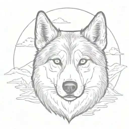 Husky Face With Mountain Valley Background