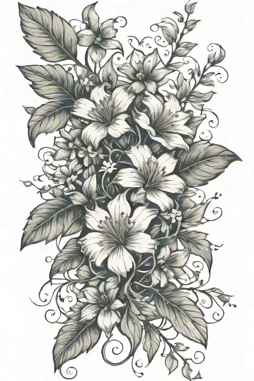 Simple Leafy Vine With Flowers Wrapping Around Forearm