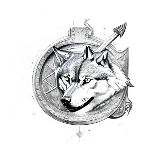 Shield With A Wolf And A Axe By Side