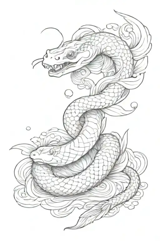 Snake With Koi Carp Koi Black