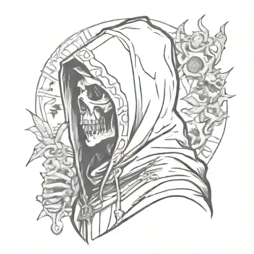 Death With A Hood On His Head Prays To God