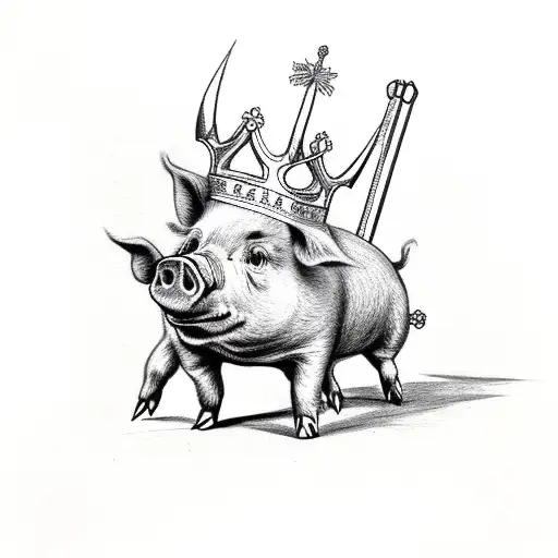 A Pig Wearing A Crown And Holding A Scepter