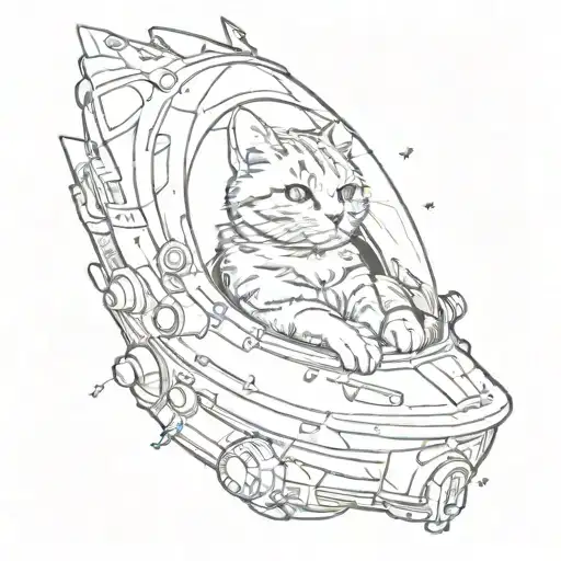 A Calm Stoic Cat Inside A Rocket Ship