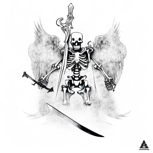 Skeleton Angel With Sword In Battle