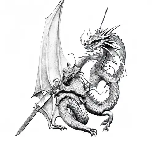A Dragon Curled Around A Medieval Sword