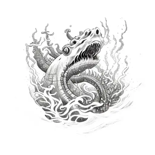 Sea Monster With Seaweed And Waves On Bicep