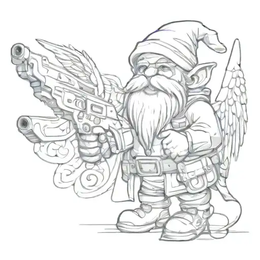 Gnome With Angel Wings And A Gun