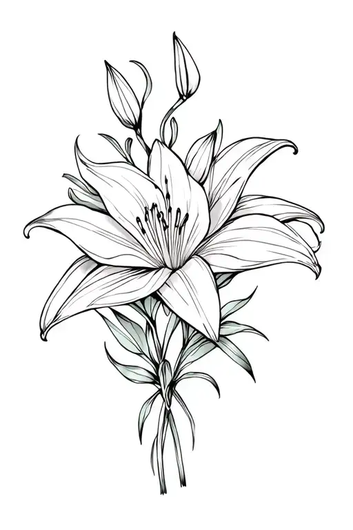 Lily Bouquet Ornamental Geometric Design Incorporating Elements