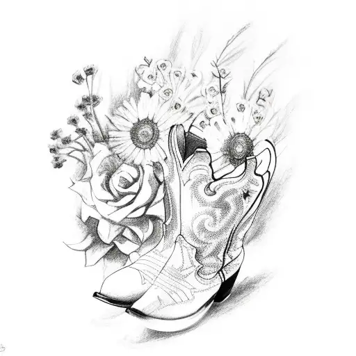 Cowboy Boot With Flowers And Roman Numerals