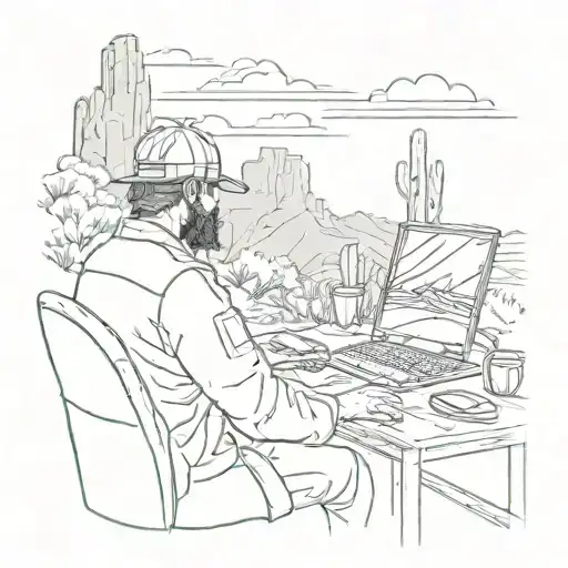 Sketch A Network Engineer Working On A Computer With A Scenic Arizona Backdrop