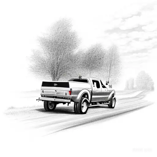 Ford F350 Dually From The Rear Driving Downs A Country Road
