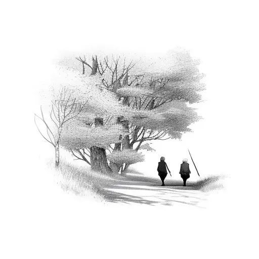 A Grandpa And Grandson Walking Down A Road