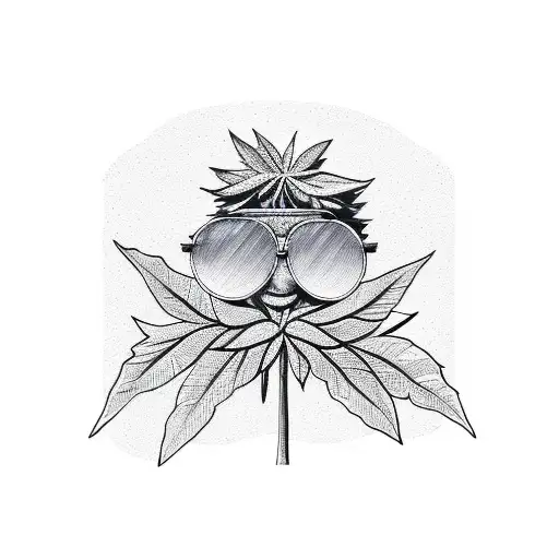 A Sketch-style Portrait Of A Marijuana Leaf Wearing Sunglasses