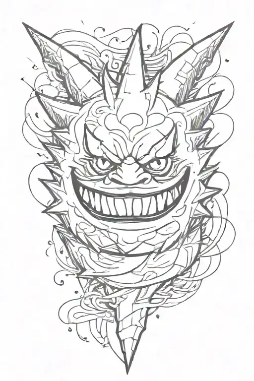 Gengar Tattoo In Black With Illuminatti Symbol